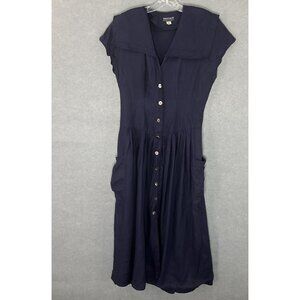 Dressage by Paul Costelloe Dress Women 8 Blue Irish Linen Pockets Timeless‎ VTG
